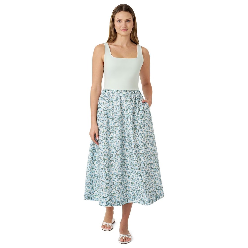 Edited by Hunter McGrady Mixed Media Maxi Dress Green Floral Size L NWT